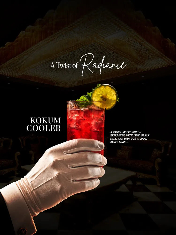Kokum Cooler post: a gloved hand serving a red kokum drink with lime
